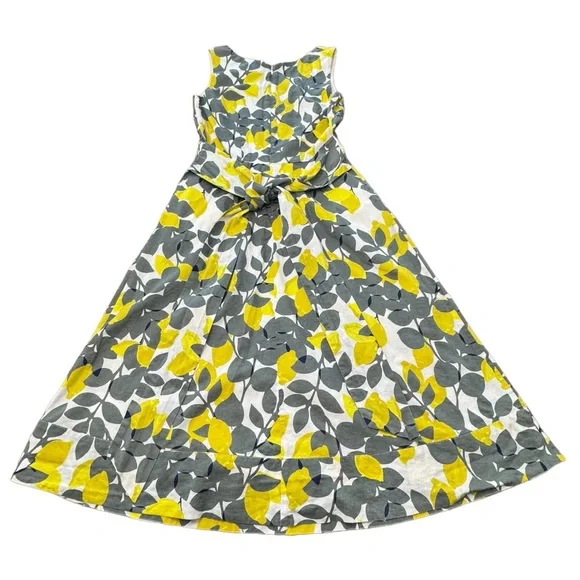 Boden Jade Fit & Flare Linen Cotton Dress Lemon Print Lined V-neck Women Size 4L - Picture 3 of 16